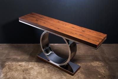  Costantini Design Polished Steel and Wood Console Table from Costantini Donte