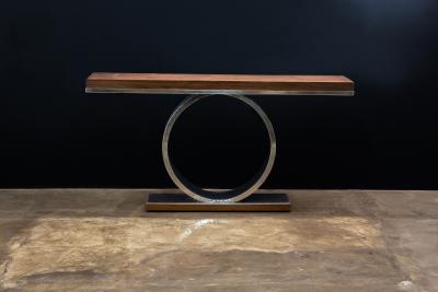  Costantini Design Polished Steel and Wood Console Table from Costantini Donte