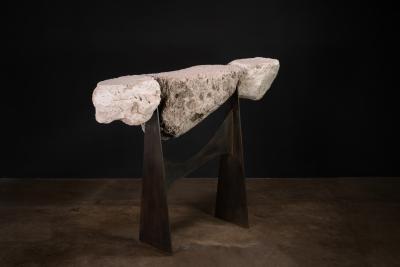  Costantini Design Sculptural Console from Volcanic Rock and Metal by Costantini Fortezza
