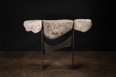  Costantini Design Sculptural Console from Volcanic Rock and Metal by Costantini Fortezza