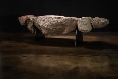 Costantini Design Sculptural Stone and Iron Functional Art Bench by William Stuart for Costantini