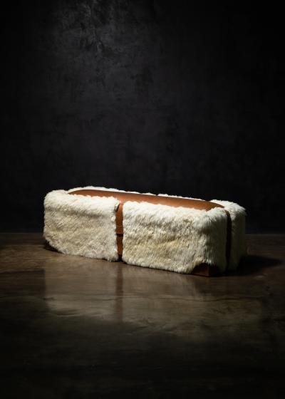  Costantini Design Shearling and Leather Custom Contemporary Bench from Costantini Ovino
