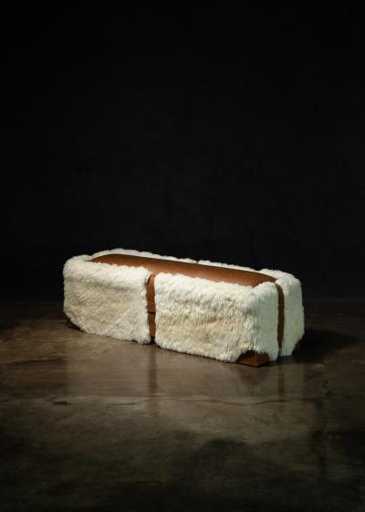  Costantini Design Shearling and Leather Custom Contemporary Bench from Costantini Ovino