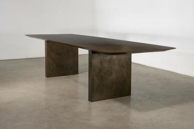  Costantini Design Twin Pedestal Table in Gun Metal Patinated Steel by Costantini Andre Fierro
