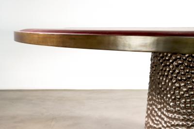  Costantini Design Upholstered Round Game Table with Metallic Carved Base from Costantini Tosca