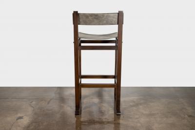  Costantini Design Wood Counter Stool with Slung Leather and Bronze by Costantini Piero In Stock
