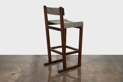  Costantini Design Wood Counter Stool with Slung Leather and Bronze by Costantini Piero In Stock