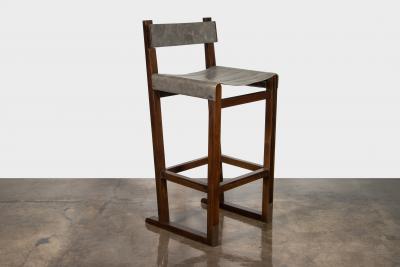  Costantini Design Wood Counter Stool with Slung Leather and Bronze by Costantini Piero In Stock