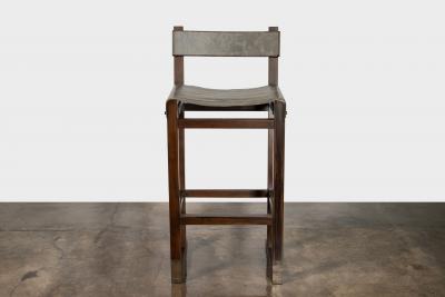  Costantini Design Wood Counter Stool with Slung Leather and Bronze by Costantini Piero In Stock