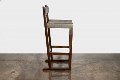  Costantini Design Wood Counter Stool with Slung Leather and Bronze by Costantini Piero In Stock