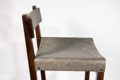  Costantini Design Wood Counter Stool with Slung Leather and Bronze by Costantini Piero In Stock