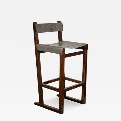  Costantini Design Wood Counter Stool with Slung Leather and Bronze by Costantini Piero In Stock