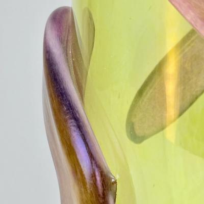  Costantini Murano Late 20th Century Pair of Lemon Yellow w Purple Applications Murano Glass Vases