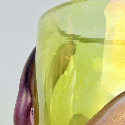  Costantini Murano Late 20th Century Pair of Lemon Yellow w Purple Applications Murano Glass Vases