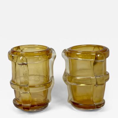  Costantini Murano Late 20th Century Pair of Yellow Murano Art Glass Vases by Costantini