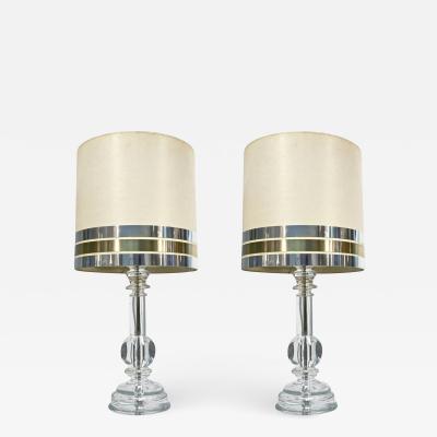  Cosulich Interiors Antiques 1970s Italian Vintage Pair of Crystal Glass Table Lamps with Organic Design