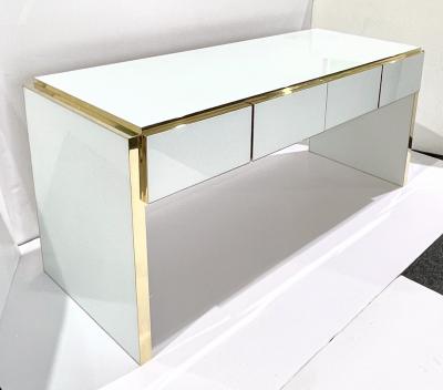  Cosulich Interiors Antiques Bespoke Italian Art Deco Design 4 Drawer White Brass Walnut Console Table Desk