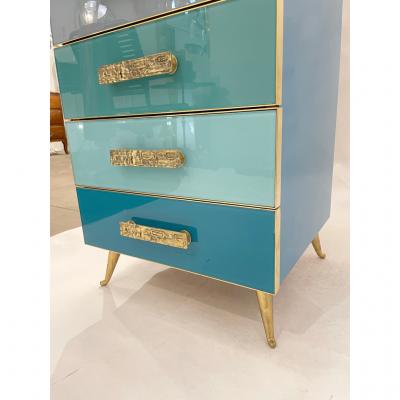  Cosulich Interiors Antiques Bespoke Italian Art Deco Design Blue Taupe Gray Glass 7 Drawer Chest Semainier