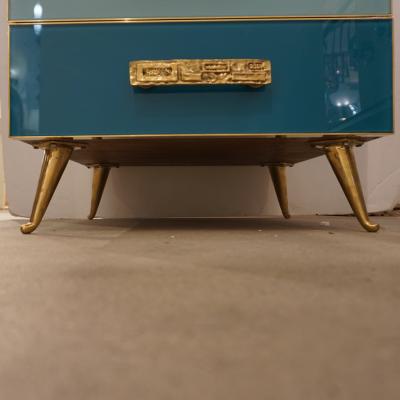  Cosulich Interiors Antiques Bespoke Italian Art Deco Design Blue Taupe Gray Glass 7 Drawer Chest Semainier