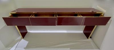  Cosulich Interiors Antiques Bespoke Italian Long 4 Drawers Burgundy Wine Brass Console Table Sideboard