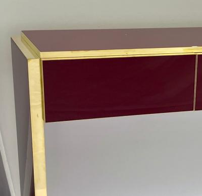  Cosulich Interiors Antiques Bespoke Italian Long 4 Drawers Burgundy Wine Brass Console Table Sideboard