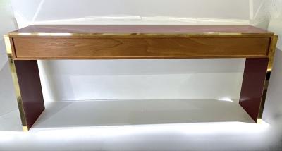  Cosulich Interiors Antiques Bespoke Italian Long 4 Drawers Burgundy Wine Brass Console Table Sideboard