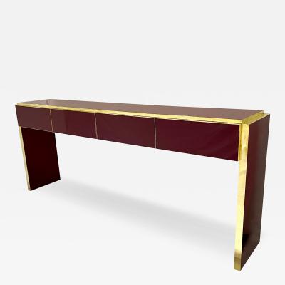  Cosulich Interiors Antiques Bespoke Italian Long 4 Drawers Burgundy Wine Brass Console Table Sideboard