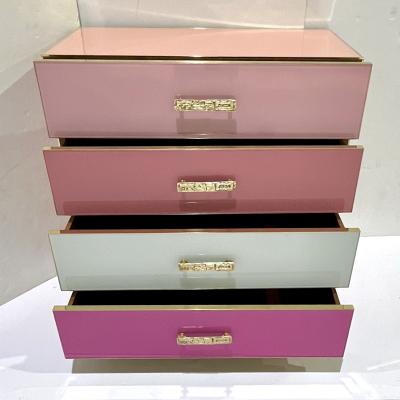 Cosulich Interiors Antiques Bespoke Italian Post Modern Pink Rose Blush White Glass 4 Drawer Semainier Chest
