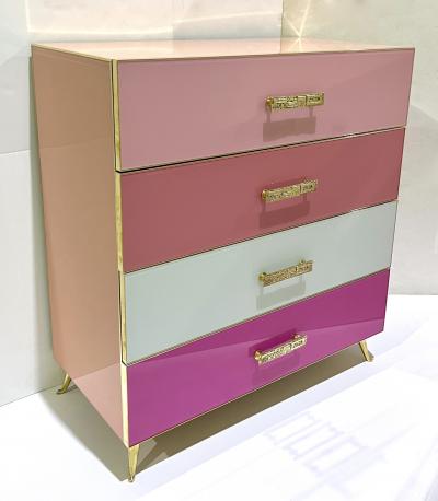 Cosulich Interiors Antiques Bespoke Italian Post Modern Pink Rose Blush White Glass 4 Drawer Semainier Chest