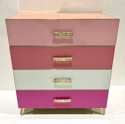 Cosulich Interiors Antiques Bespoke Italian Post Modern Pink Rose Blush White Glass 4 Drawer Semainier Chest
