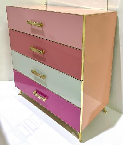 Cosulich Interiors Antiques Bespoke Italian Post Modern Pink Rose Blush White Glass 4 Drawer Semainier Chest