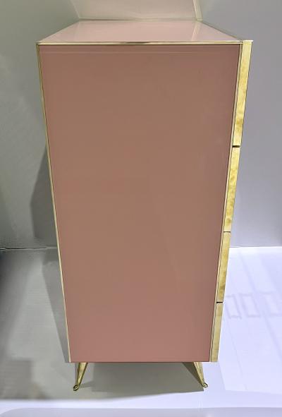 Cosulich Interiors Antiques Bespoke Italian Post Modern Pink Rose Blush White Glass 4 Drawer Semainier Chest