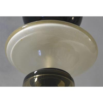  Cosulich Interiors Antiques Contemporary Crystal Black White Smoked Murano Glass Pair of Pendant Lights