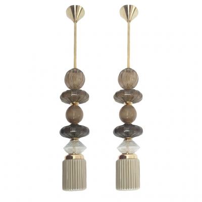  Cosulich Interiors Antiques Contemporary Customizable Taupe Gold Ivory White Murano Glass Pendant Chandelier