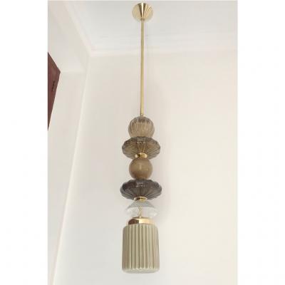  Cosulich Interiors Antiques Contemporary Customizable Taupe Gold Ivory White Murano Glass Pendant Chandelier