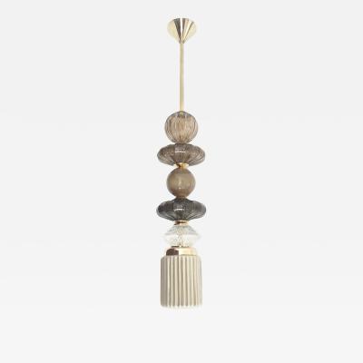  Cosulich Interiors Antiques Contemporary Customizable Taupe Gold Ivory White Murano Glass Pendant Chandelier