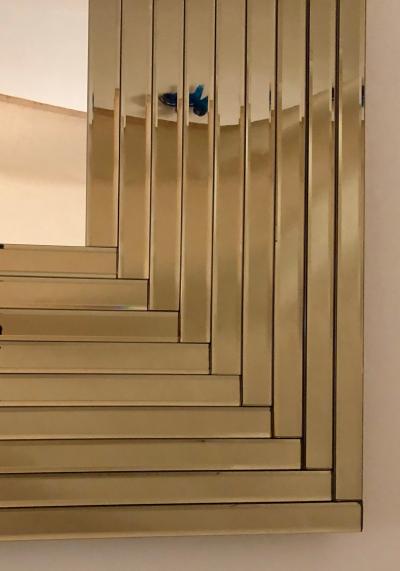  Cosulich Interiors Antiques Contemporary Geometric Italian Bronze Murano Glass Gradient Square Mirror