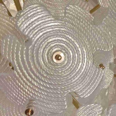  Cosulich Interiors Antiques Contemporary Italian Brass Satin White Murano Glass Flower Sputnik Chandelier