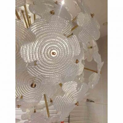  Cosulich Interiors Antiques Contemporary Italian Brass Satin White Murano Glass Flower Sputnik Chandelier