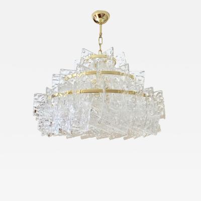  Cosulich Interiors Antiques Contemporary Italian Couture Crystal Clear Murano Glass Round Brass Chandelier