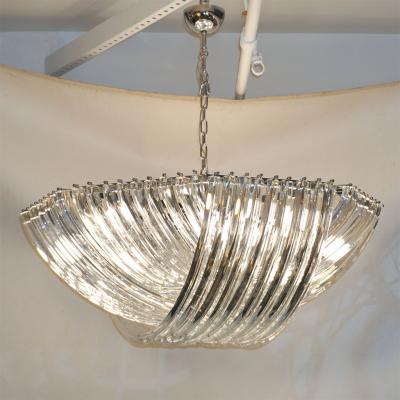  Cosulich Interiors Antiques Contemporary Italian Minimalist Curved Crystal Murano Glass Chrome Chandelier