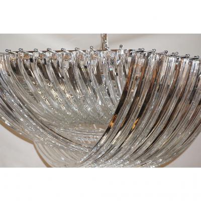  Cosulich Interiors Antiques Contemporary Italian Minimalist Curved Crystal Murano Glass Chrome Chandelier