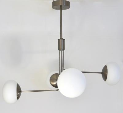  Cosulich Interiors Antiques Contemporary Italian Modern Oil Rubber 4 White Murano Glass Globe Chandelier