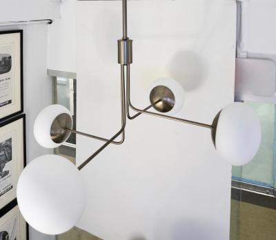  Cosulich Interiors Antiques Contemporary Italian Modern Oil Rubber 4 White Murano Glass Globe Chandelier