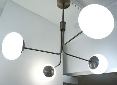  Cosulich Interiors Antiques Contemporary Italian Modern Oil Rubber 4 White Murano Glass Globe Chandelier