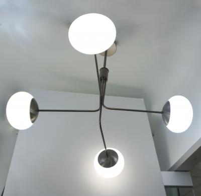  Cosulich Interiors Antiques Contemporary Italian Modern Oil Rubber 4 White Murano Glass Globe Chandelier