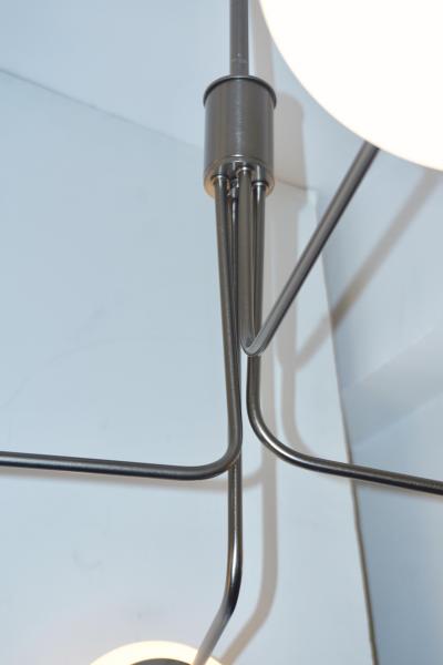  Cosulich Interiors Antiques Contemporary Italian Modern Oil Rubber 4 White Murano Glass Globe Chandelier