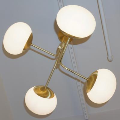  Cosulich Interiors Antiques Contemporary Italian Modern Satin Brass 4 White Murano Glass Globe Chandelier