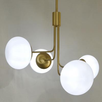 Cosulich Interiors Antiques Contemporary Italian Modern Satin Brass 4 White Murano Glass Globe Chandelier