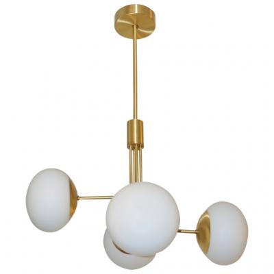  Cosulich Interiors Antiques Contemporary Italian Modern Satin Brass 4 White Murano Glass Globe Chandelier